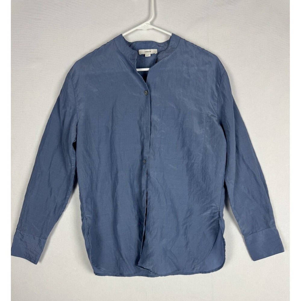 Vince Relaxed Band Collar Blouse Womens XS Blue Button Up Tencel Lyocell Nylon